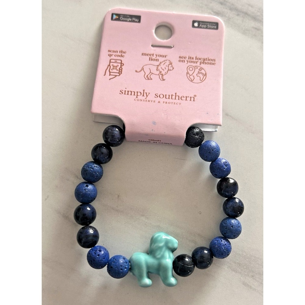 Simply Southern Conserve & Protect Tracking Bracelet Agate Lava Blue Aqua Lion 1
